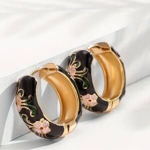 Chic Vintage-Inspired Copper Hoop Earrings with Colorful Diamond Pattern